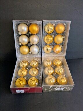 Martha Stewart Gold Holiday Ornament Set 4 Boxes Bundle 24